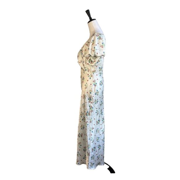 ASOS Floral Maxi Slip Dress Puff Sleeves Women's Size 8 Red Daisy Cottacore - Picture 5 of 15